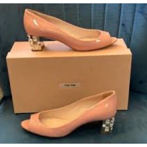 Miu Miu Patent Leather Crystal Embellishments Pumps - Picture 2 of 7